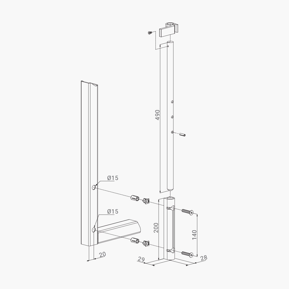 Drop Bolt with Auto Lock Tab - Dimensions | Edgesmith