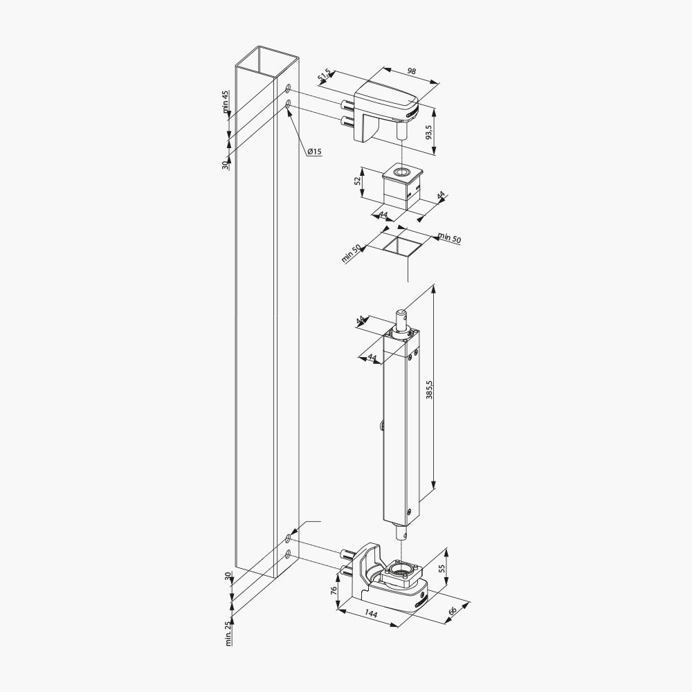 Internal Hydraulic Gate Closer - Dimensions| Edgesmith