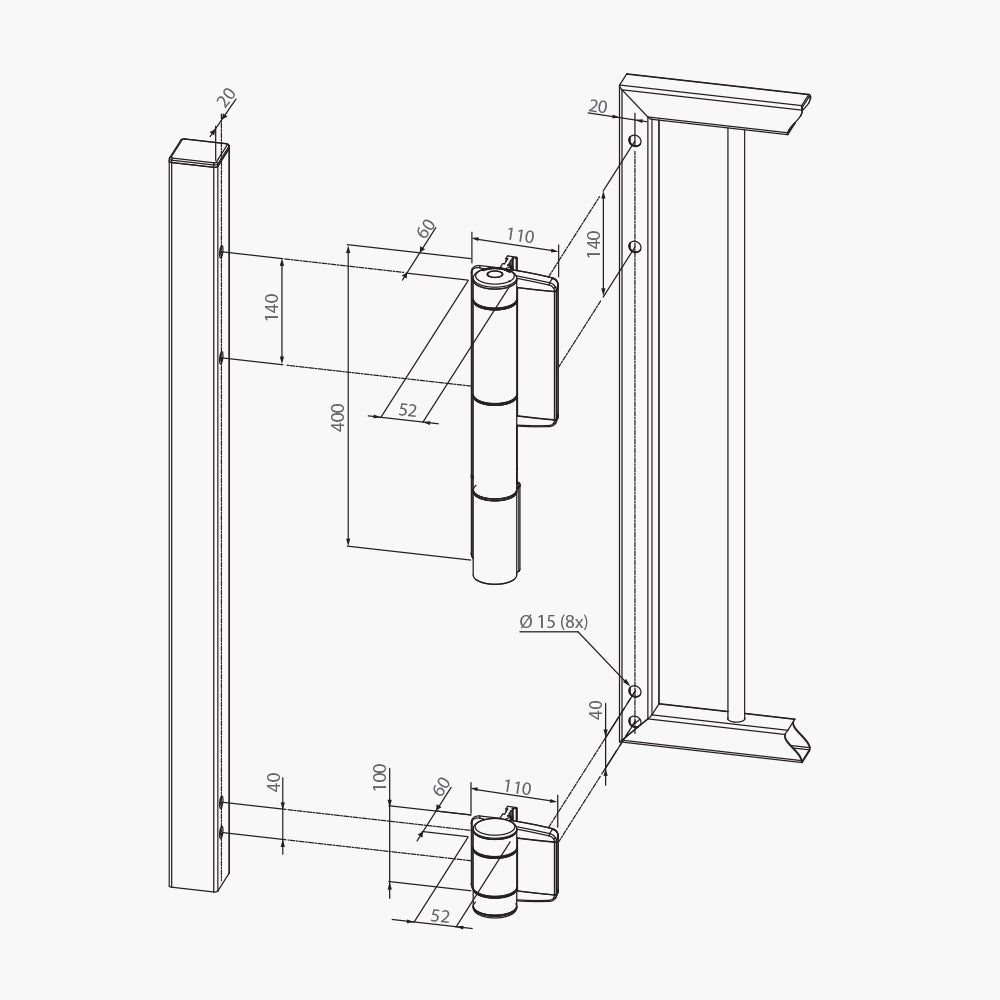 Mammoth Self Closing Hinge - Dimensions | Edgesmith