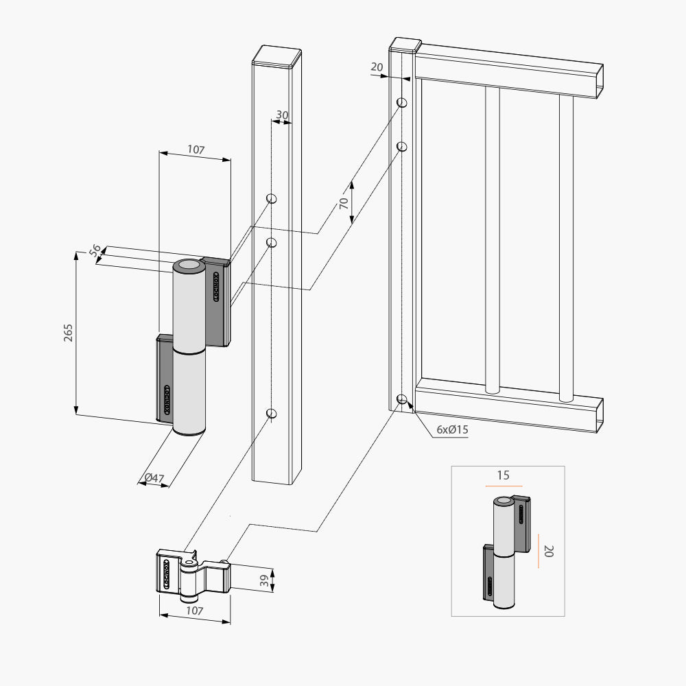 Tiger Self Closing Hinge - Dimensions | Edgesmith