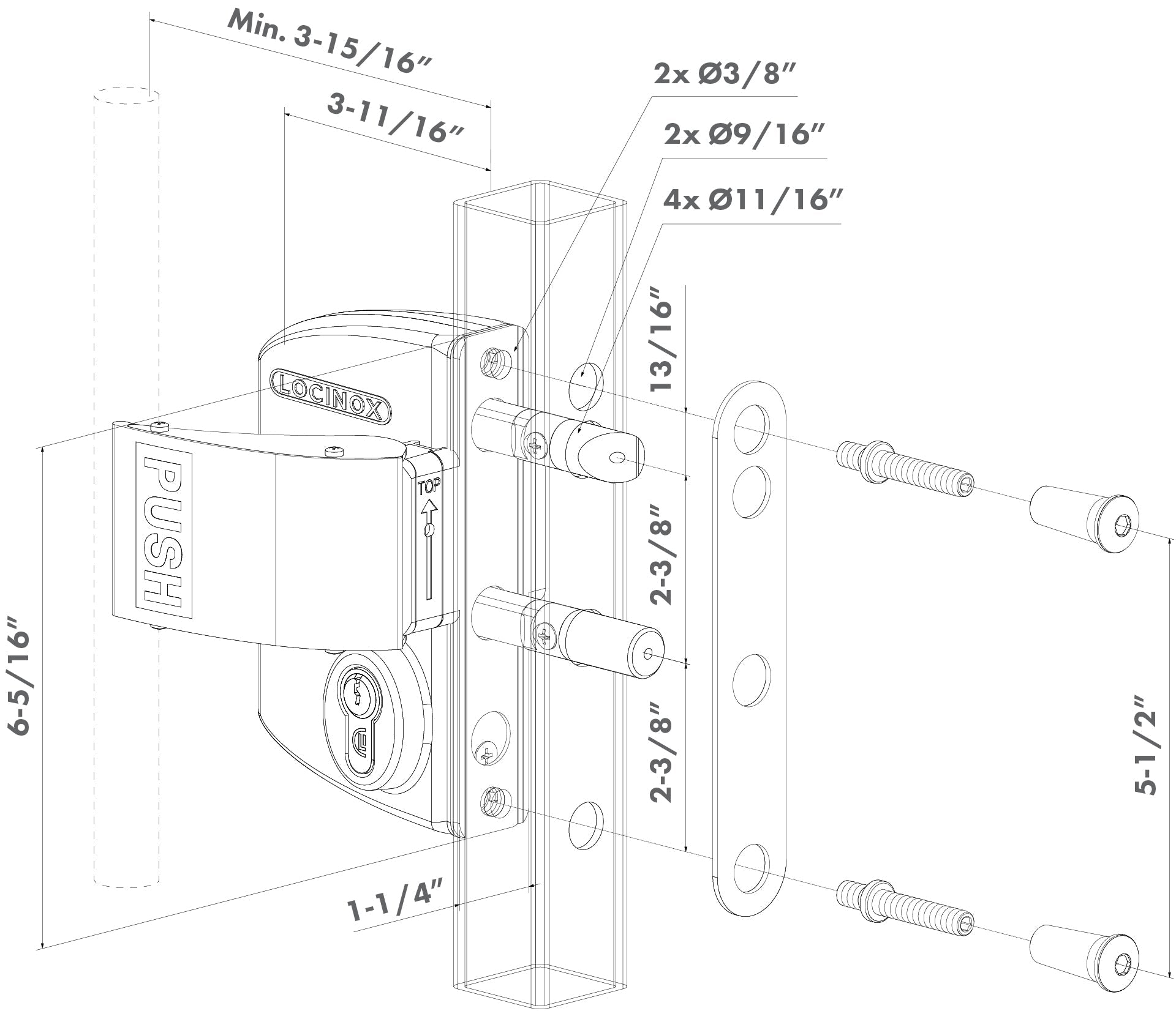 Fire Egress Swing Gate Lock - Dimensions | Edgesmith